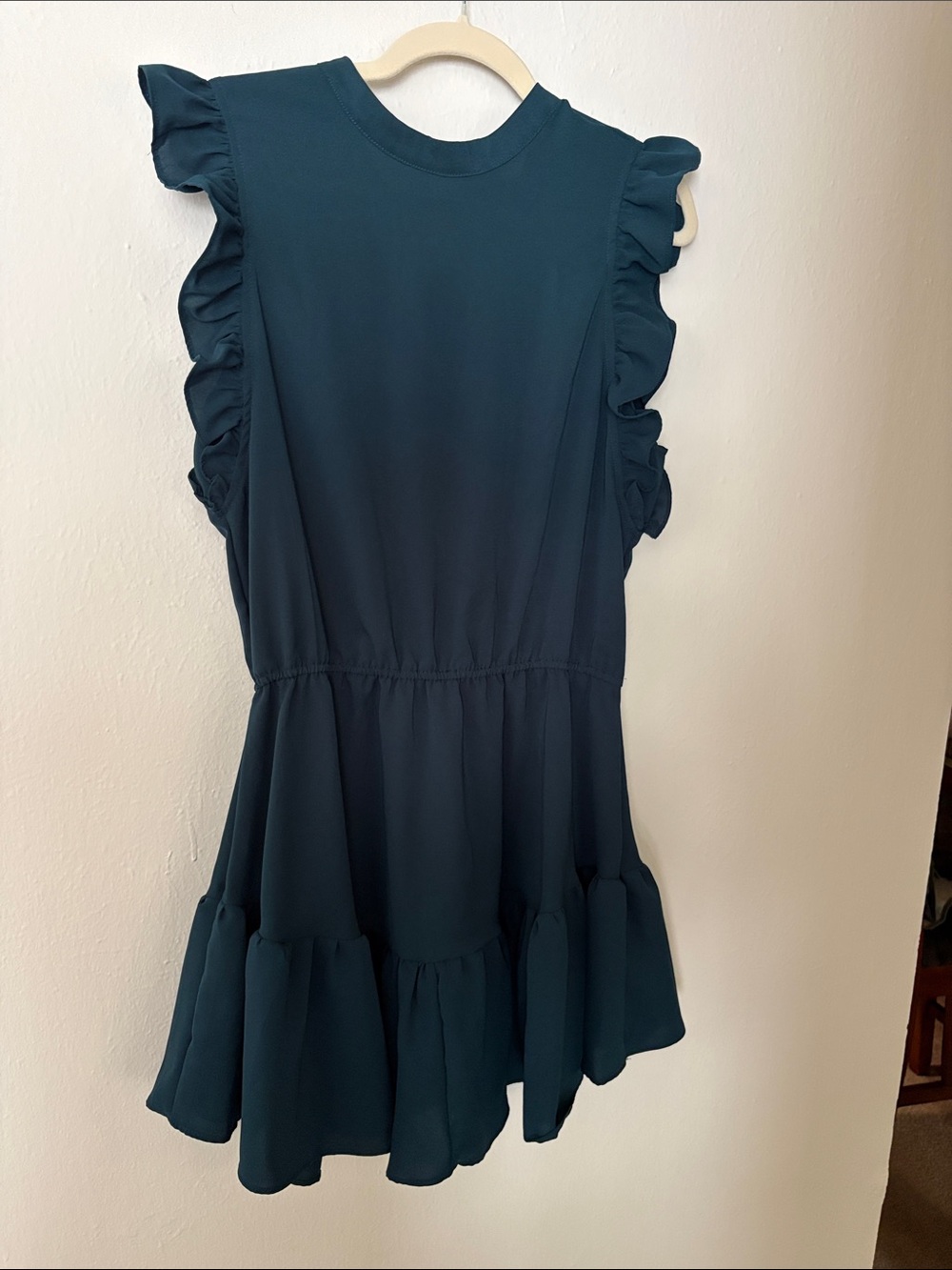 The Impeccable Pig Teal Ruffle Sleeve Dress